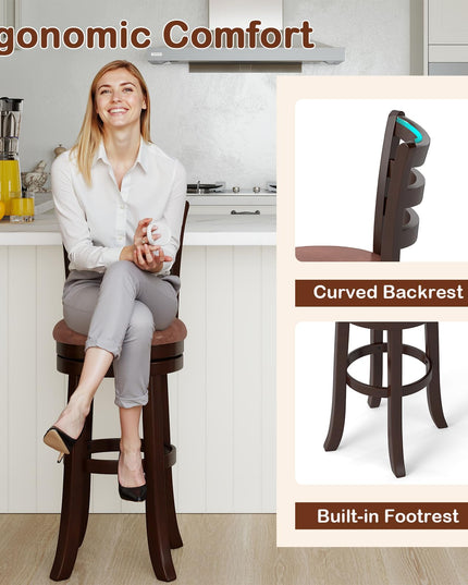 Giantex Swivel Bar Stools Set of 2/4 30" Upholstered Counter Height Bar Chairs