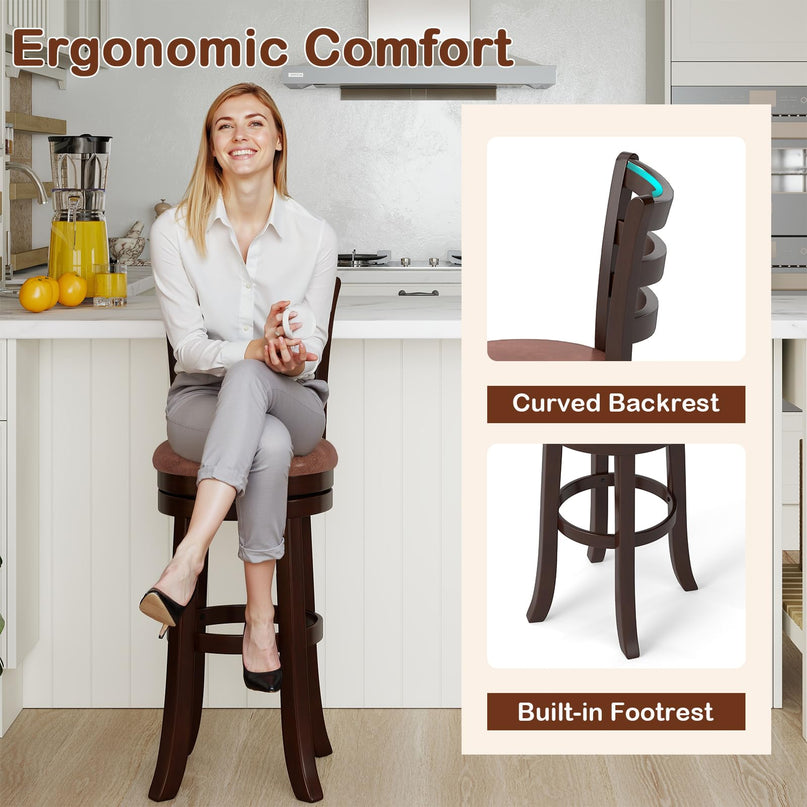 Giantex Swivel Bar Stools Set of 2/4 30" Upholstered Counter Height Bar Chairs