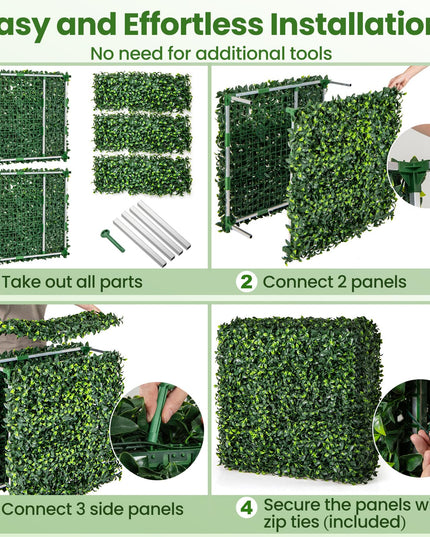 Giantex Artificial Boxwood Hedge Wall, Faux Grass Wall with PE Leaves and Aluminum Frame