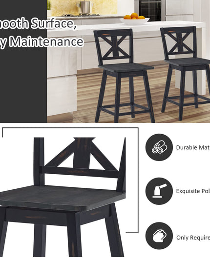 360 Degree Rubber Wood Bar Chairs, Vintage Bar Stools for Home, Restaurant & Pub
