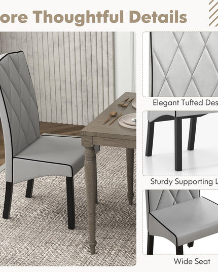 Giantex Upholstered Dining Chairs Set of 2, Tufted Fabric Dining Room Chairs w/High Backrest, High-density Sponge Cushion, Solid Rubber Wood Frame