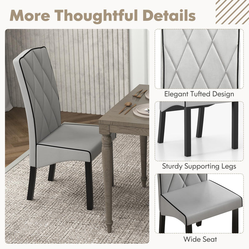 Giantex Upholstered Dining Chairs Set of 2, Tufted Fabric Dining Room Chairs w/High Backrest, High-density Sponge Cushion, Solid Rubber Wood Frame