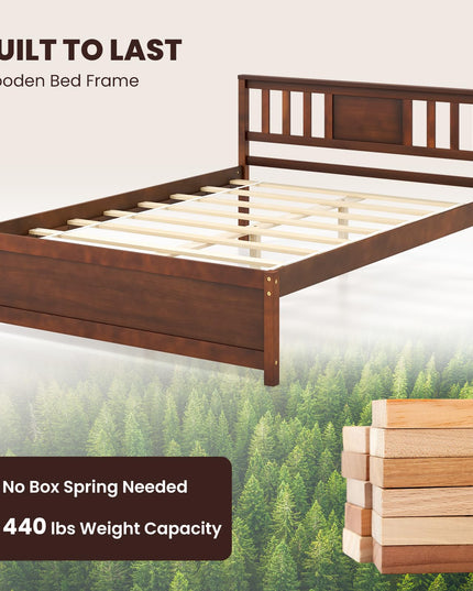 Giantex Solid Wood Platform Bed Frame, Mid Century Full Bed Frame with Headboard