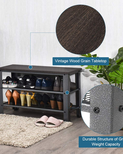 Giantex 3-Tier Shoe Bench, Industrial Shoe Rack with 2 Mesh Storage Shelves
