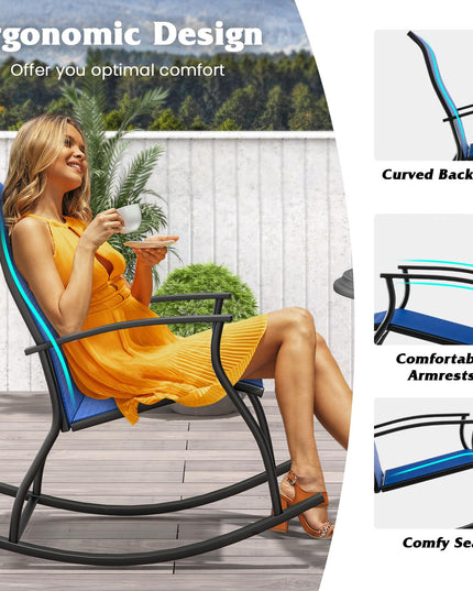 Giantex Outdoor Rocking Chair Set of 2 - Patio Rocking Chairs w/Breathable Backrest, Navy