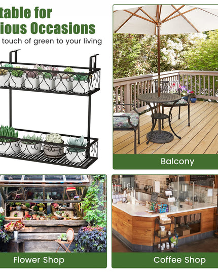 Giantex Balcoy Flower Pot Stand Rack w/ Adjustable Hooks & 2 Planter Baskets