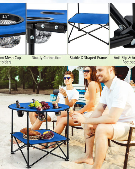 Giantex Folding Camping Table, 2-Tier Portable Picnic Table w/Carrying Bag, 4 Cup Holders
