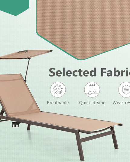 Outdoor Chaise Lounge Chair- Tanning Chair with Sunshade - Giantex
