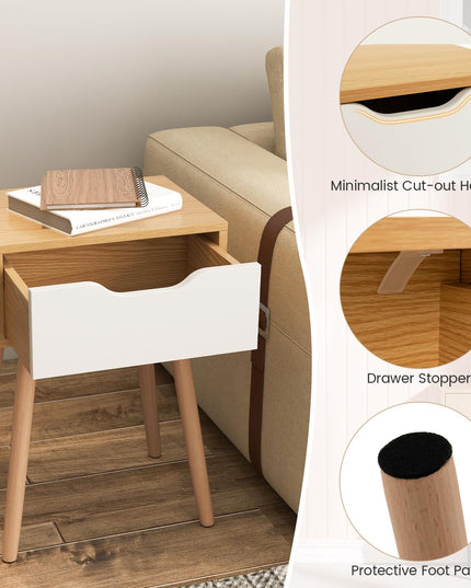Giantex Mid Century Modern Nightstand, Wooden Bedside Table with Storage Drawer