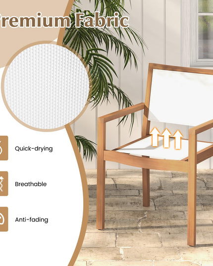 Giantex Stackable Outdoor Dining Chair Set, Patio Armchairs w/Acacia Wood Frame, All Weather Fabric, Armrests
