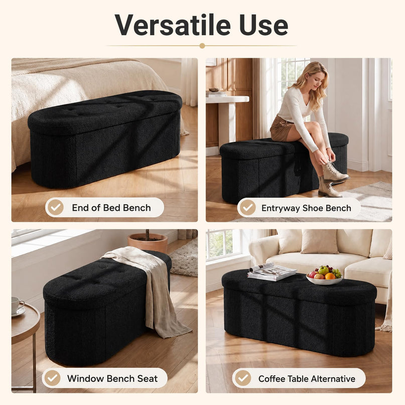 GIANTEX 43" Oval Storage Ottoman Bench with Dividers