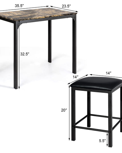 3 Pcs Dining Table and Chairs Set with Faux Marble Tabletop 2 Chairs
