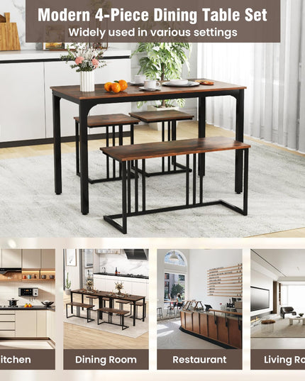 Giantex Dining Table Set for 4 Industrial Kitchen Table 2 Chairs Stool & Bench