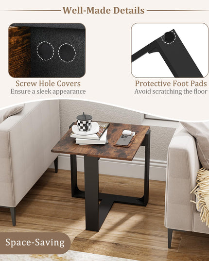 Giantex Square Industrial Bedside Night Stand with T-Shape Metal Frame