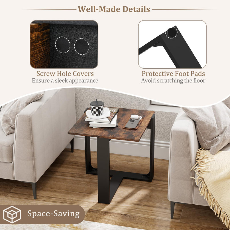 Giantex Square Industrial Bedside Night Stand with T-Shape Metal Frame