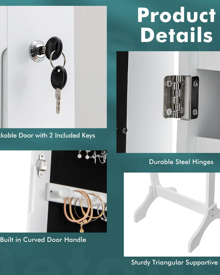 CHARMAID Jewelry Armoire with Full Length LED Mirror