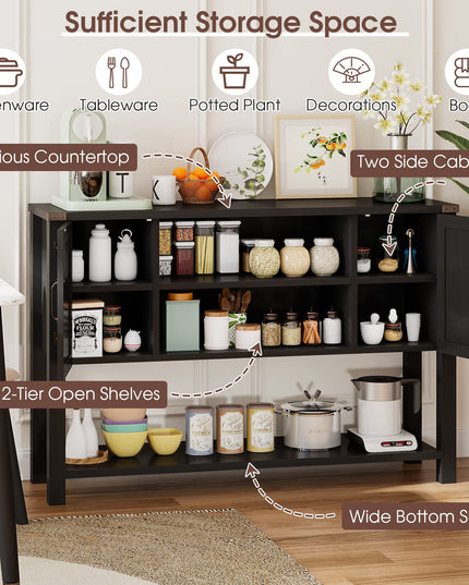 Giantex Buffet Sideboard, Farmhouse Wood Cupboard w/ 2 Storage Cabinets & 2-Tier Open Shelf