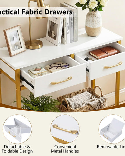 GIANTEX 29.5" Narrow Console Table w/ 2 Fabric Drawers & Open Compartment