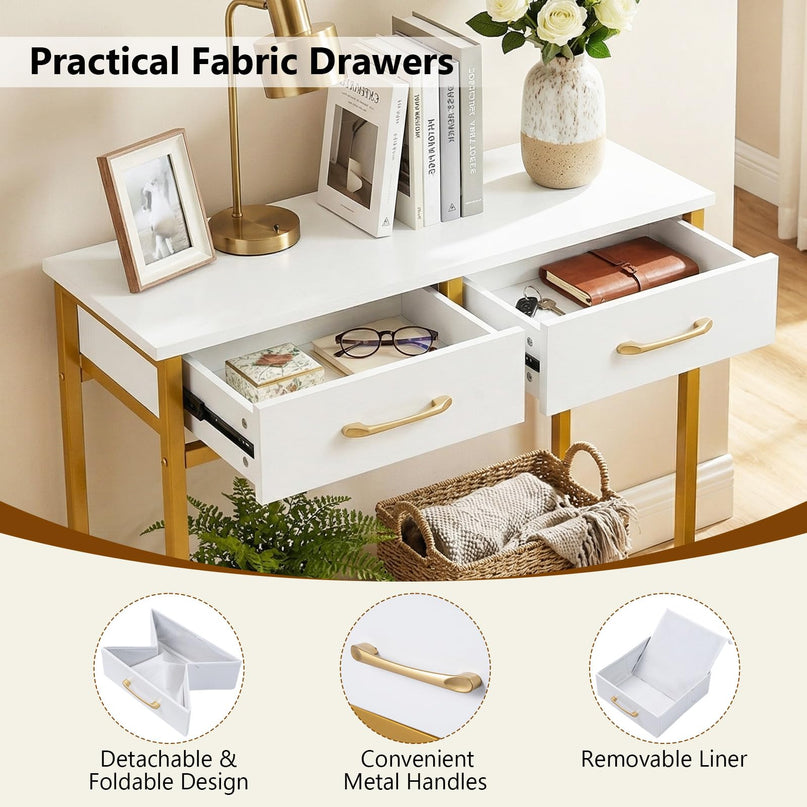 GIANTEX 29.5" Narrow Console Table w/ 2 Fabric Drawers & Open Compartment