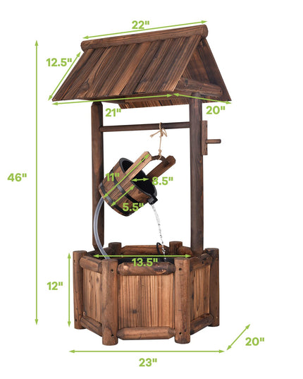 Giantex Wishing Well Water Fountain Rustic Wooden Outdoor Garden Decorative Fountain Backyard w/ Electric Pump