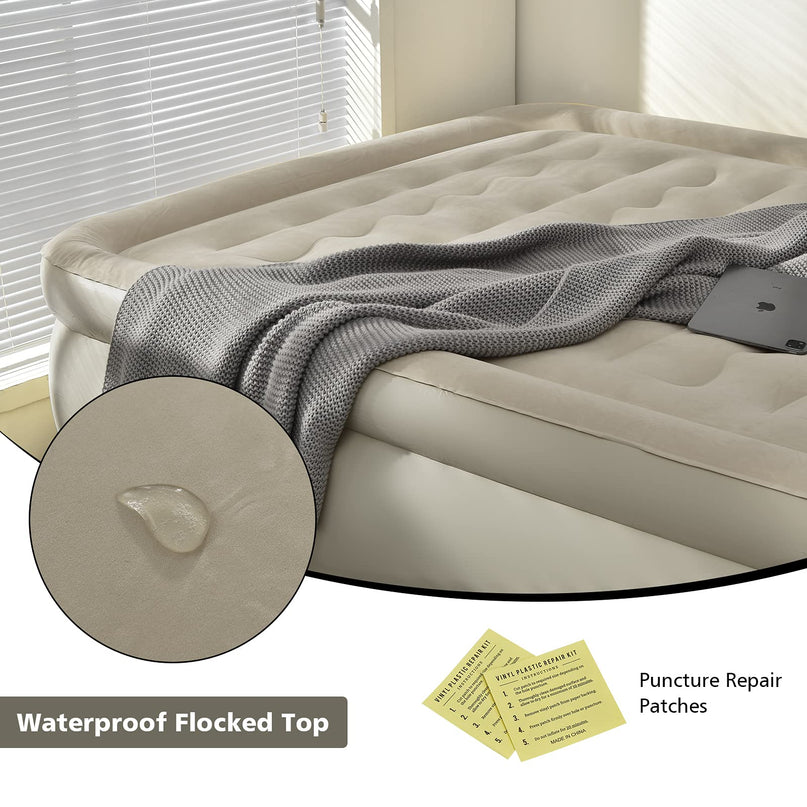 Giantex Air Bed with Built-in Pump, High Elevated Raised Mattress with Wavy Pull Strap