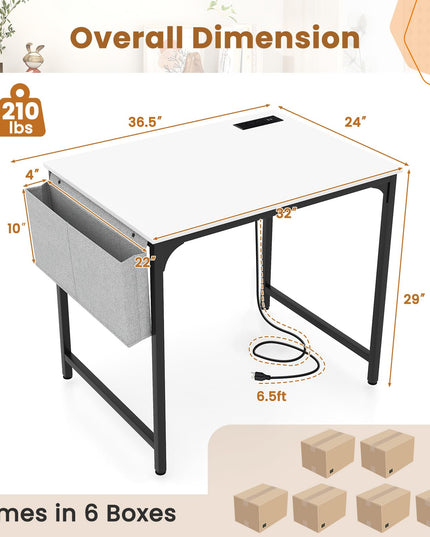 Giantex Conference Table with Charging Station, 2/4/6 PCS 32" x 24" Rectangular Meeting Room Desk with Storage Bag & Hook
