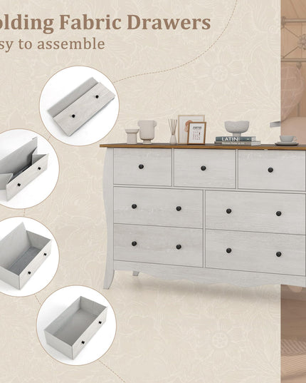Giantex Storage Cabinet with Foldable & Detachable Fabric Drawers, Anti-Tipping Kit, 47” x 15” x 30.5” Farmhouse Floor Cabinet