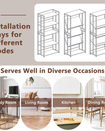 Giantex 5-Tier Industrial Bookshelf Rustic Brown - Metal Frame 61" Tall