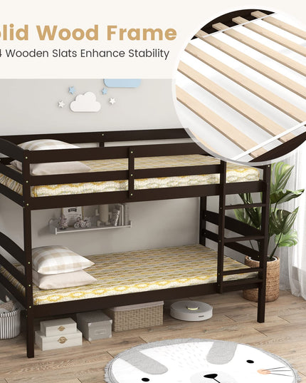 Giantex Bunk Bed, Solid Wood Detachable Bed Frame with High Guardrails & Integrated Ladder