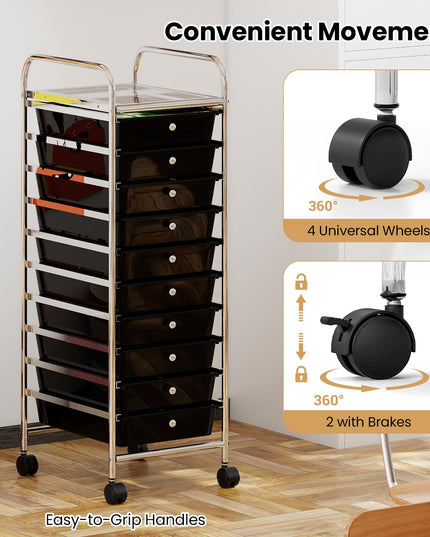 Giantex Rolling Storage Cart with 10 Drawers Utility Cart with Tabletop
