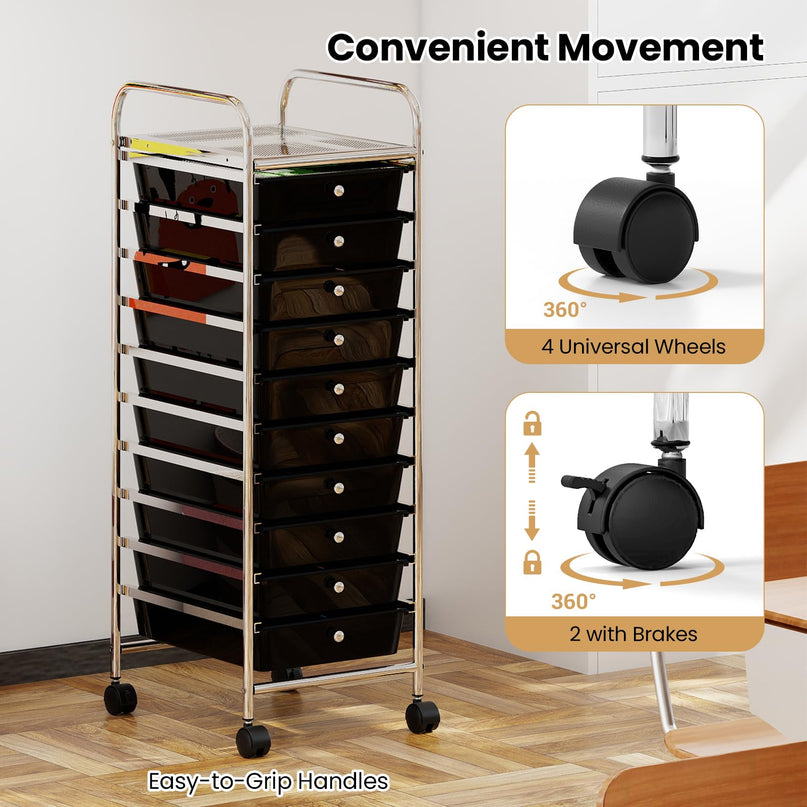Giantex Rolling Storage Cart with 10 Drawers Utility Cart with Tabletop