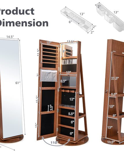 Jewelry Armoire, Walnut - Giantex