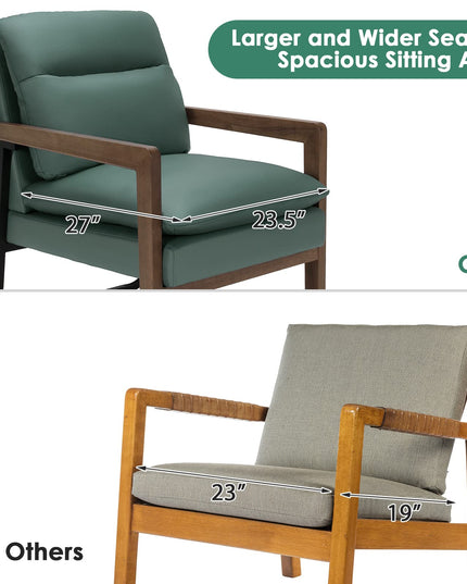 Giantex Accent Chair, Comfy Soft Leathaire Bedroom Chair with Solid Rubber Wood Legs