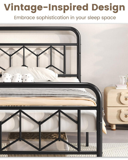 Giantex Metal Twin Bed Frames with Victorian Style Headboard & Footboard, Heavy Duty Slats Support Mattress Foundation