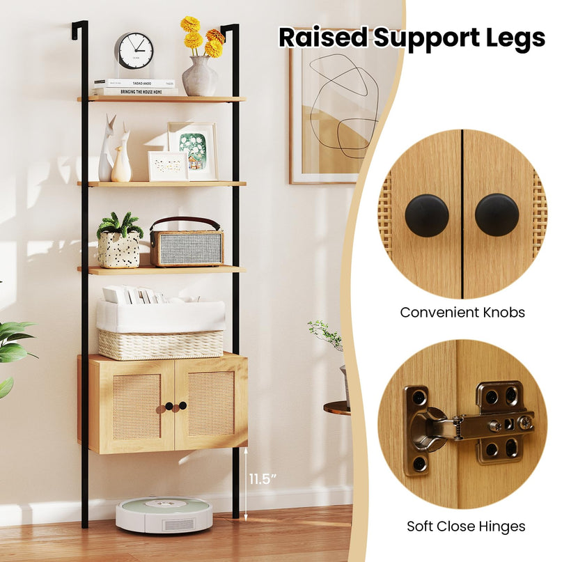 Giantex 5 Tier Ladder Bookcase with Rattan Cabinet