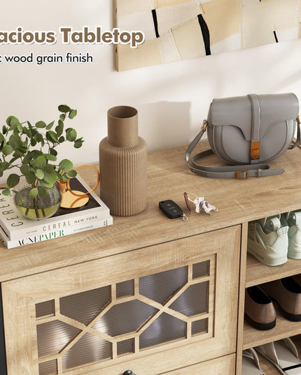 Giantex Shoe Cabinet with Flip & Slide Doors, Shoe Storage Cabinet with Adjustable Cube Shelves(Decorative Doors)