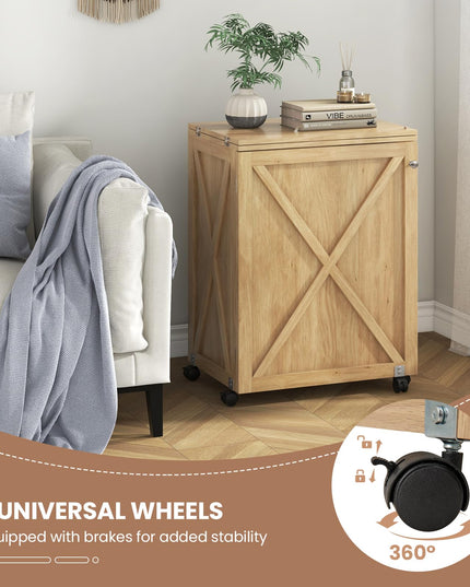 Giantex Folding Sewing Table - Farmhouse Sewing Machine Cabinet with Barn Door