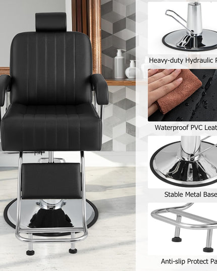Fauteuil de barbier inclinable Giantex - Fauteuil de salon pour coiffeur