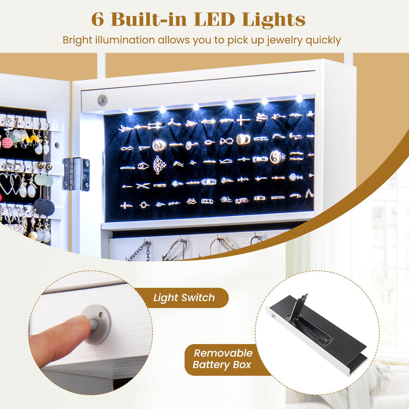 Wall Mounted Jewelry Armoire with Full Length Mirror