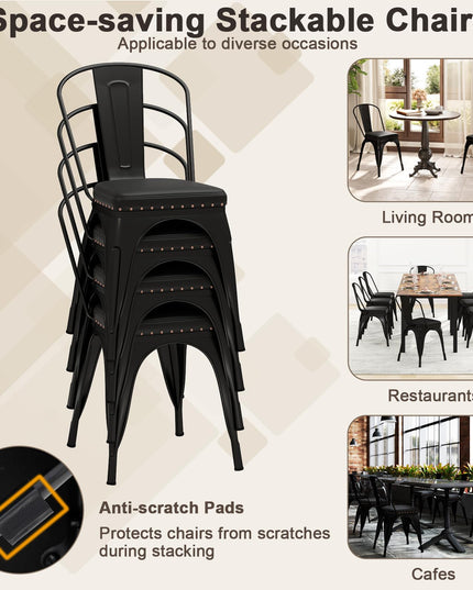 Giantex Metal Dining Chairs Set of 4 with Detachable Backrest & PU Leather Padded Seat