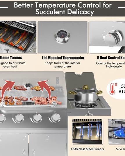 Giantex Propane Gas Grill with 4 Main Burners and Side Burner, total 50,000 BTU