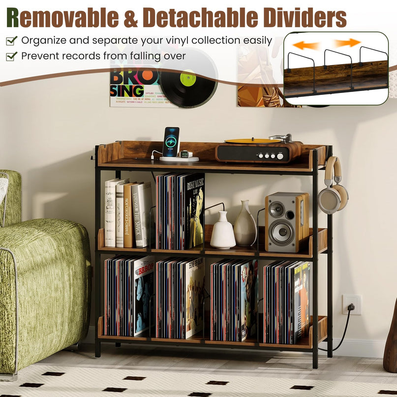Giantex 41 Inch 3-Tier Record Player Stand with Vinyl Storage for Living Room