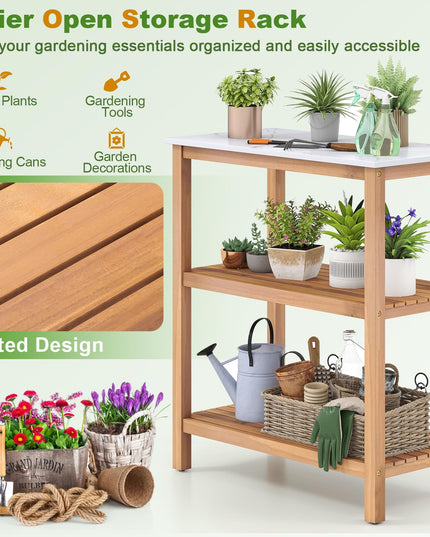 Giantex 3 Tier Outdoor Potting Bench with Faux Marble Tabletop