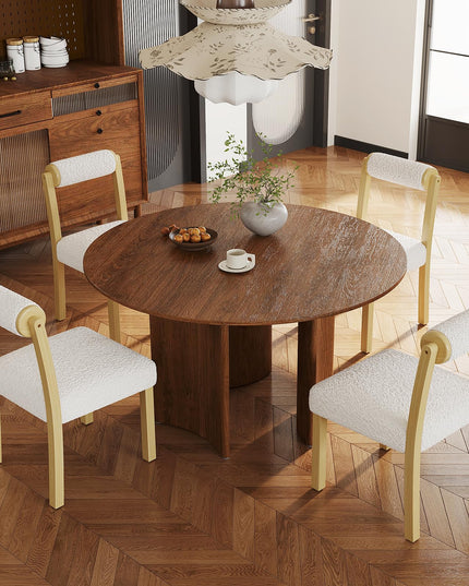 Giantex Wooden Dining Chairs Set of 2/4, Faux Sherpa Upholstered Kitchen Dining Room Chairs w/Rubber Wood Frame