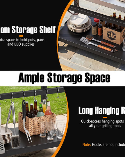 Giantex Outdoor Grill Cart with Stainless Steel Tabletop & Storage Shelf for Backyard Party