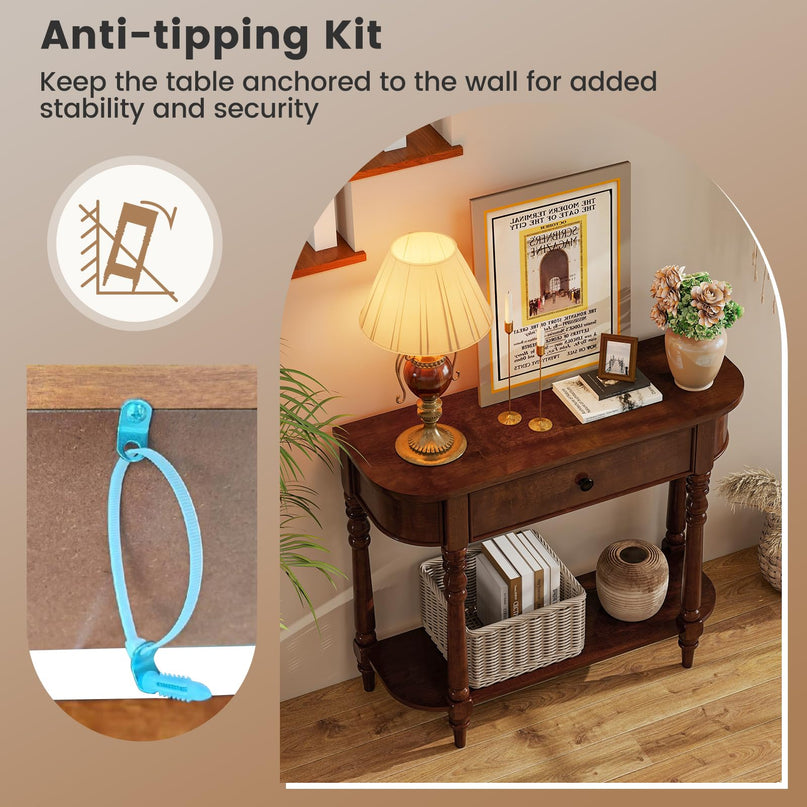 Giantex 36" Retro Entryway Table with Storage Drawer & Elegant Legs for Living Room Foyer