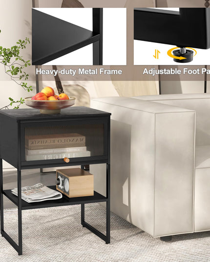 Giantex Black Nightstand, Modern End Table with Flip up Door