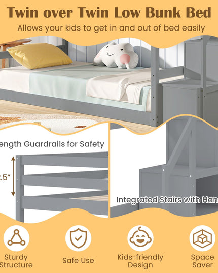 Giantex Twin Over Twin Bunk Bed with Stairs