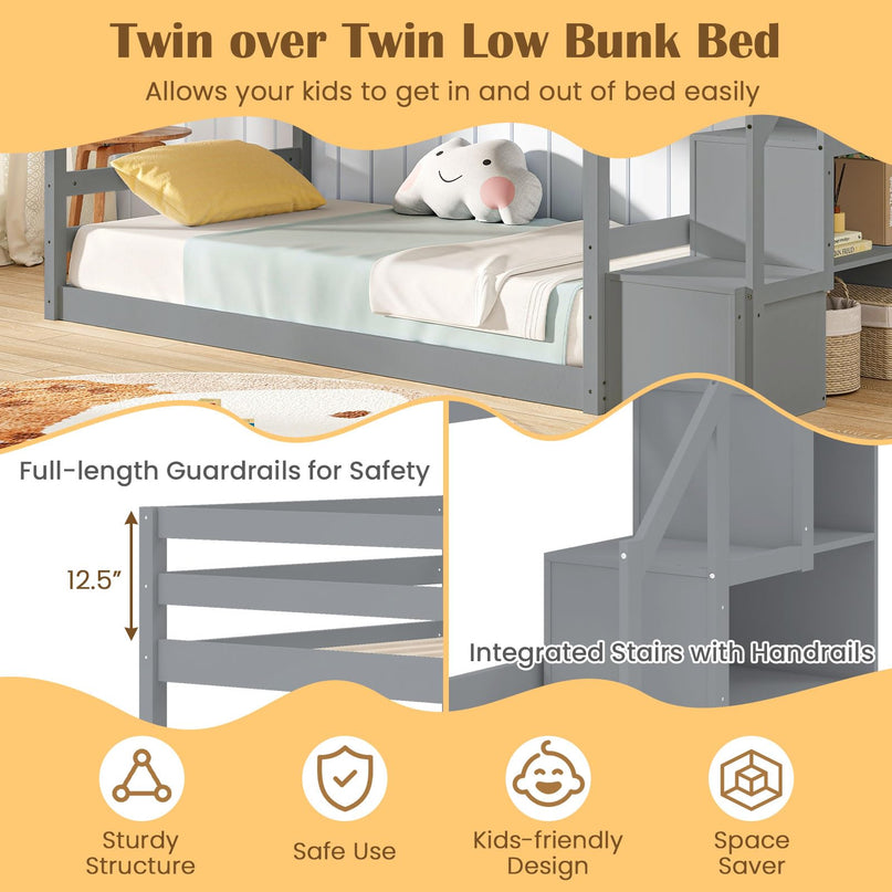 Giantex Twin Over Twin Bunk Bed with Stairs