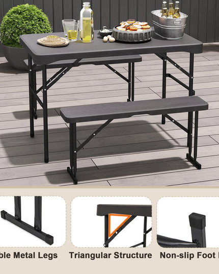 Giantex Folding Picnic Table Bench Set, Rectangular Patio Dining Table Set for 4, with HDPE Tabletop
